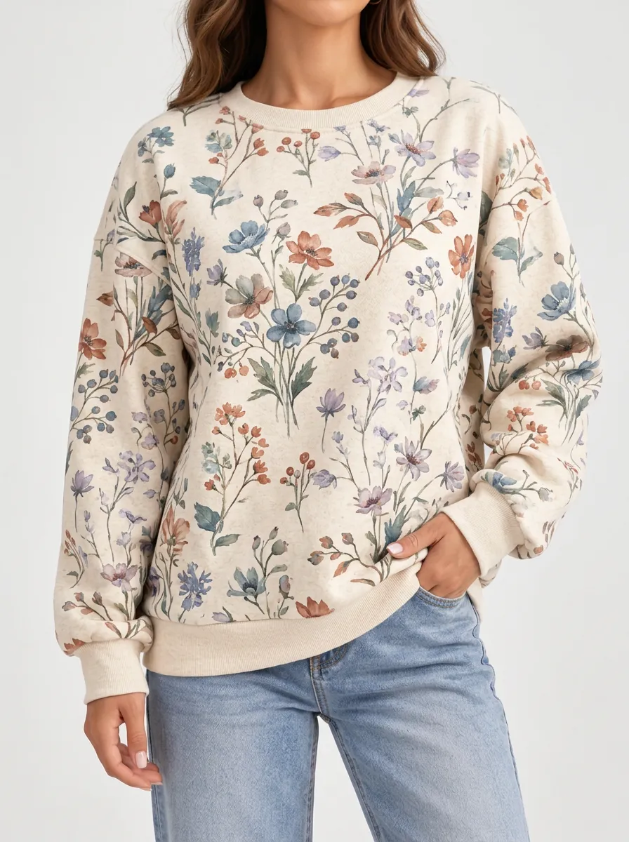 Women's Wildflower Art Print Crewneck Sweatshirt