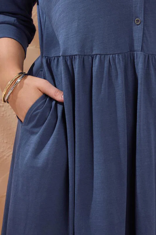 Navy Blue Tiered Cotton Dress detail 3