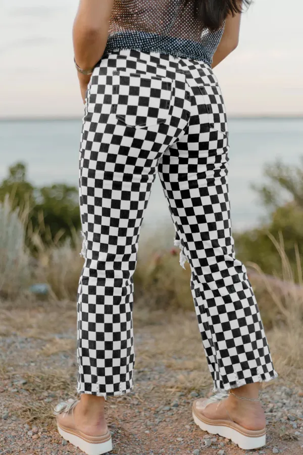 Black Checkerboard Cropped Jeans