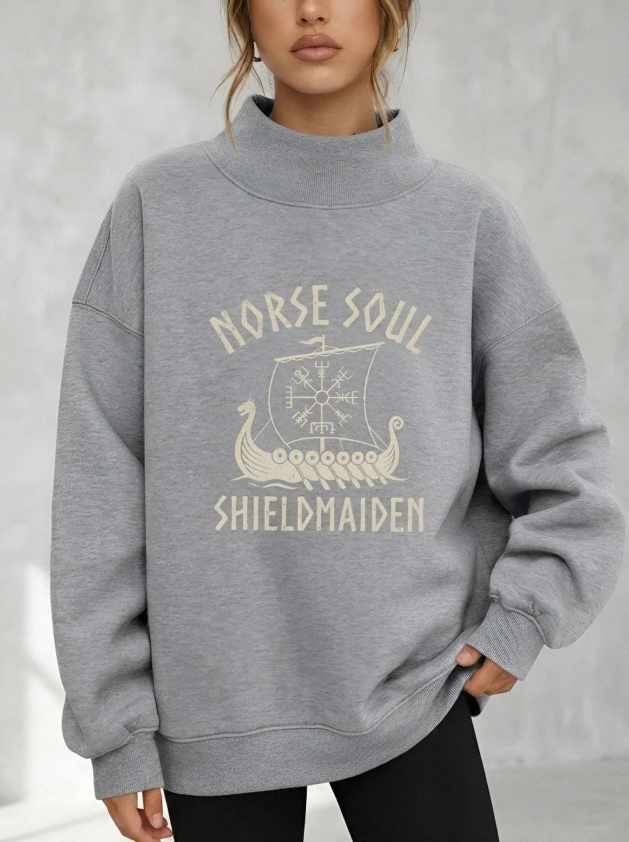 Women's Norse Soul Shieldmaiden Viking Ship Printed Sweatshirt