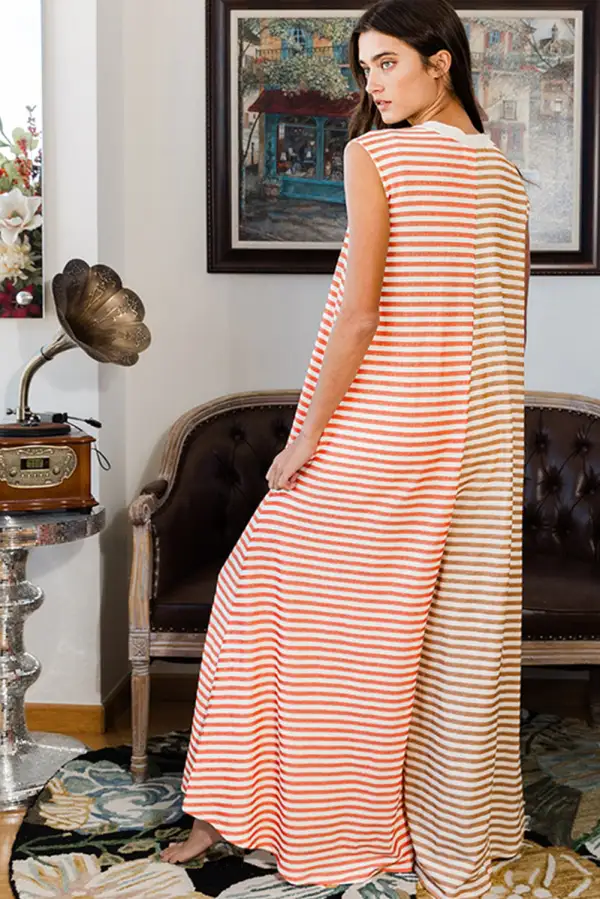 Stripe Oversized Buttoned Front Sleeveless Wide Jumpsuit