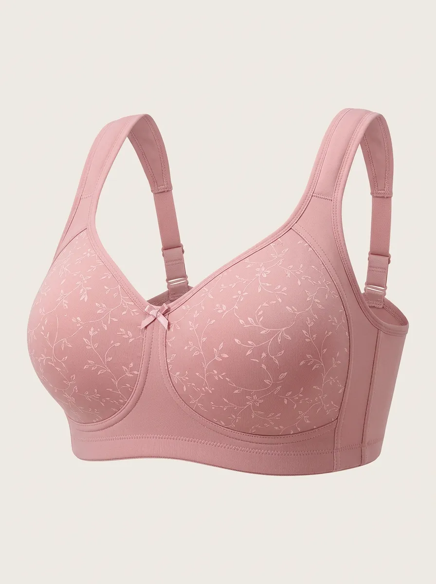 Women's Plus Size Dusty Rose Rose Floral Wide-Strap Bow-Detail Wireless Bra