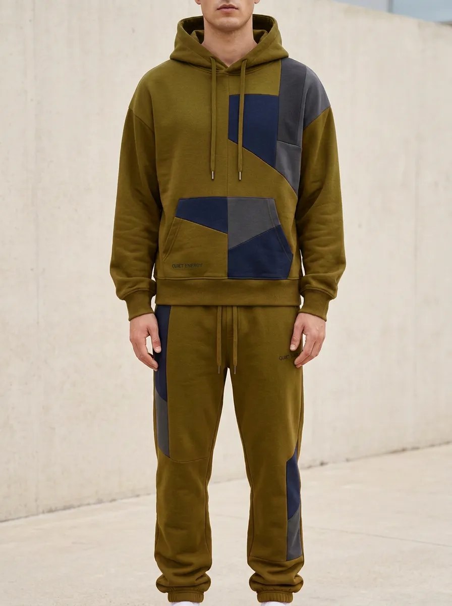 Men's Quiet Geometric Patchwork Print Jogger Set