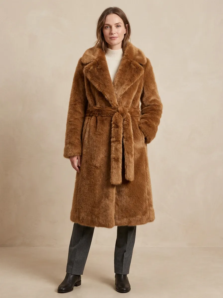 Classic Faux Fur Belted Coat