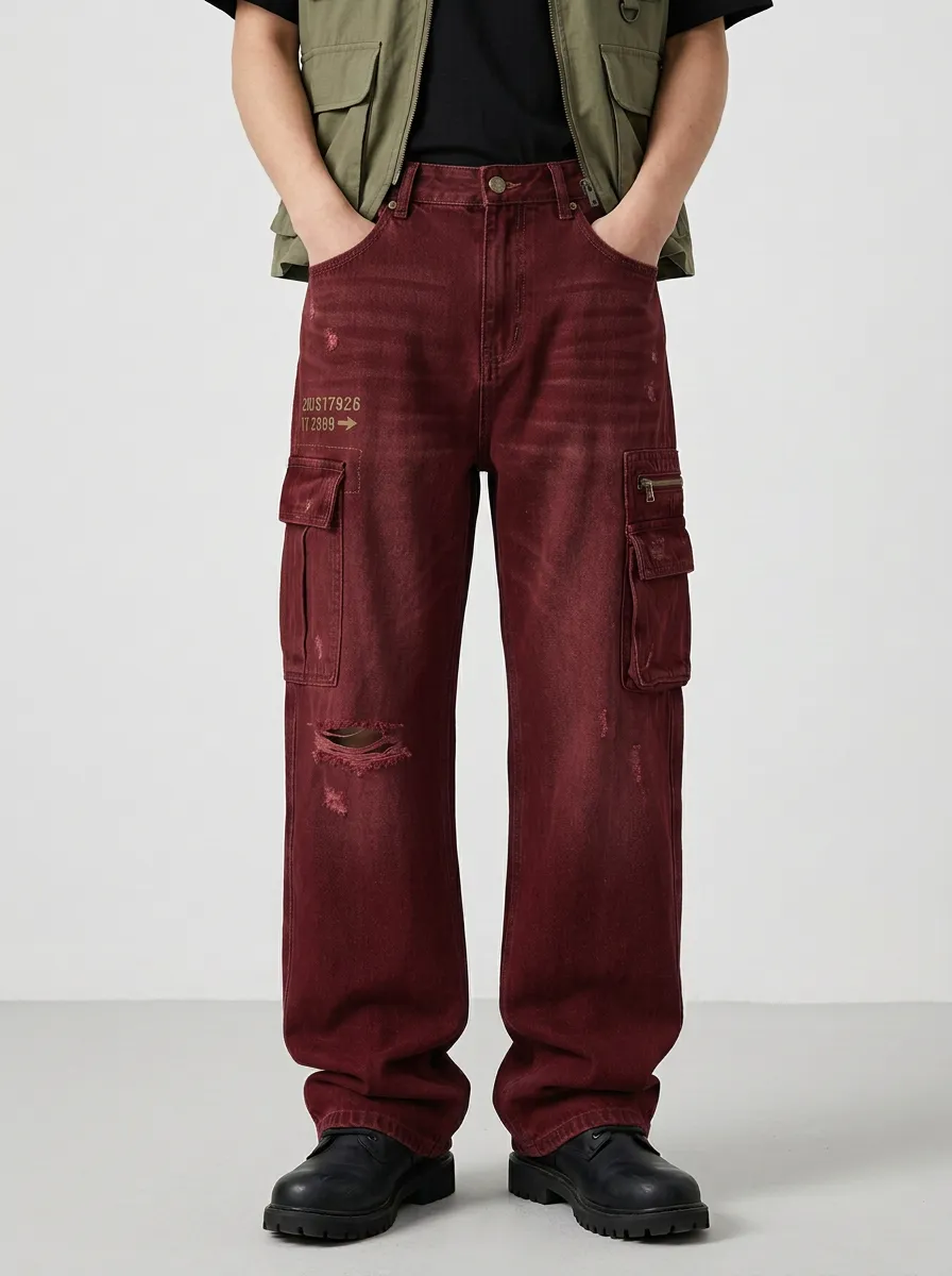 Men's Forge Streetwear Distressed Graphic Cargo Jeans