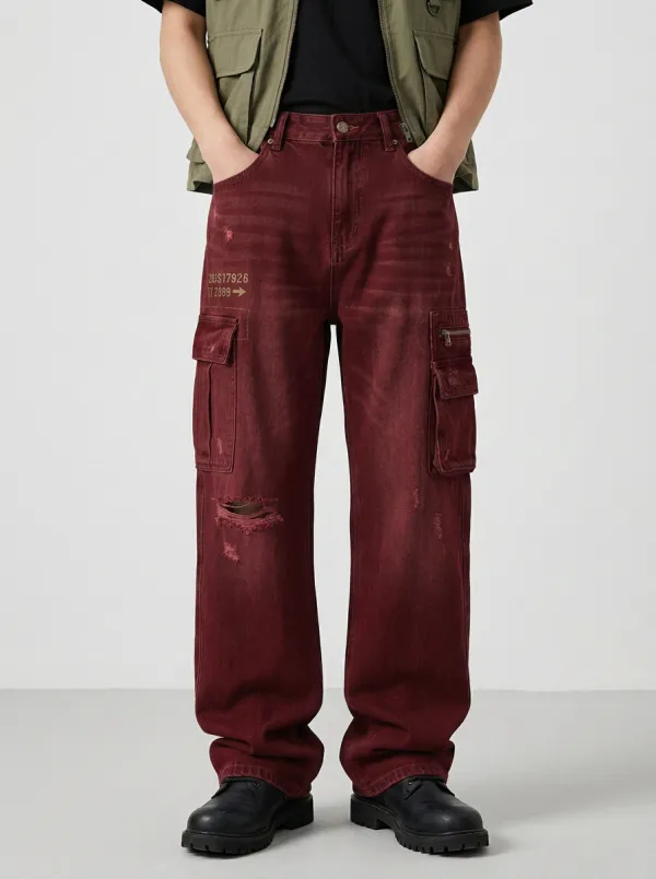 Men's Forge Streetwear Distressed Graphic Cargo Jeans