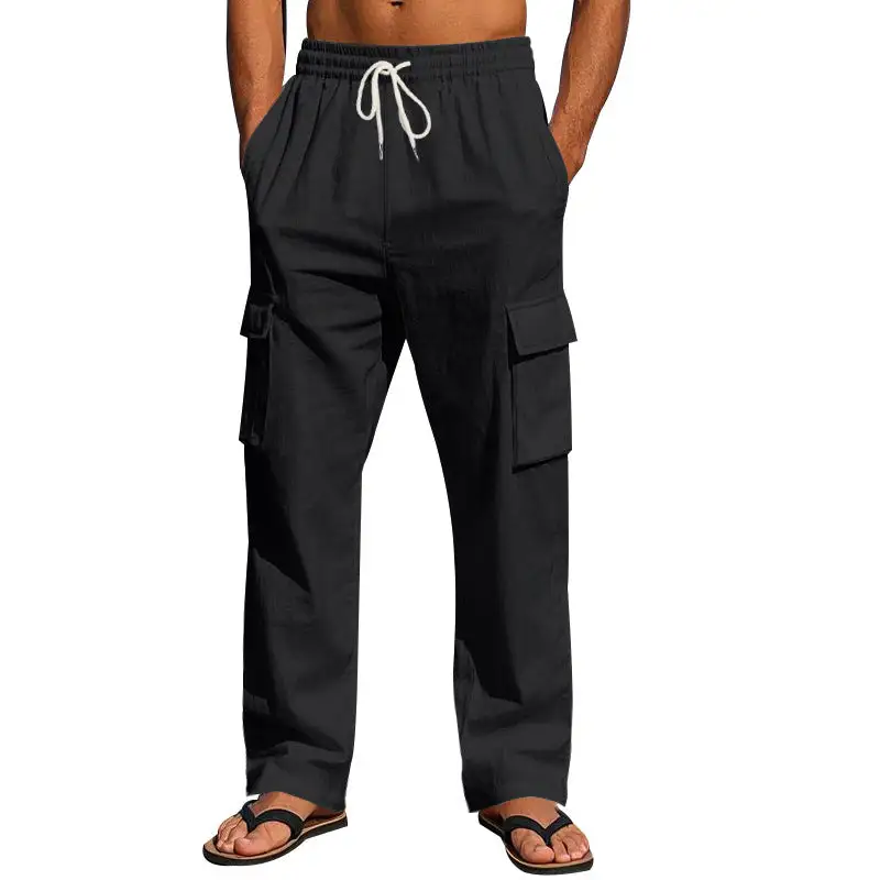 Men's Light Cargo Pants Pockets Straight Leg