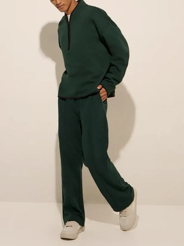 Solid Loose Cotton-Blend Sweatshirt