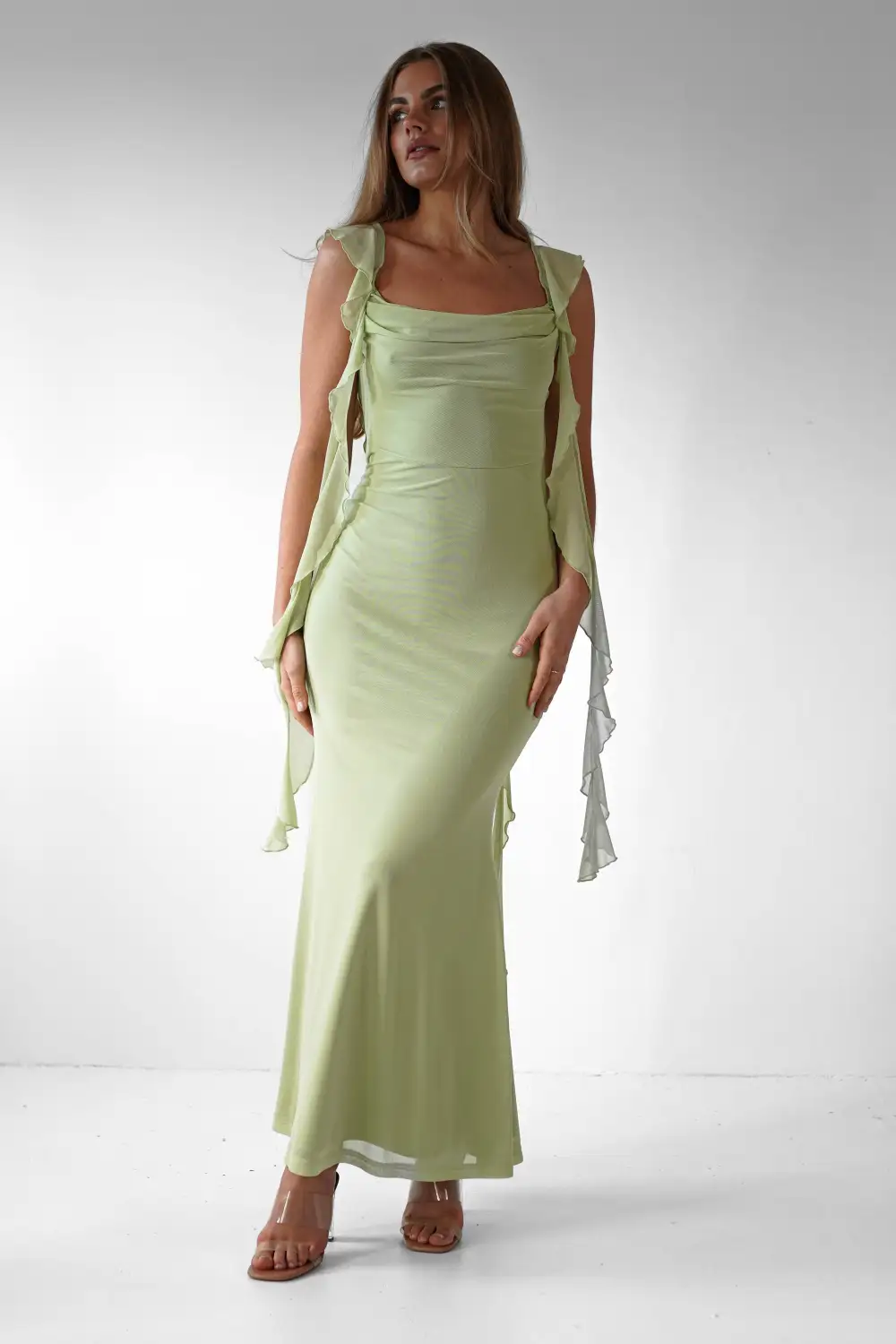  Ruffle Maxi Evening Dress