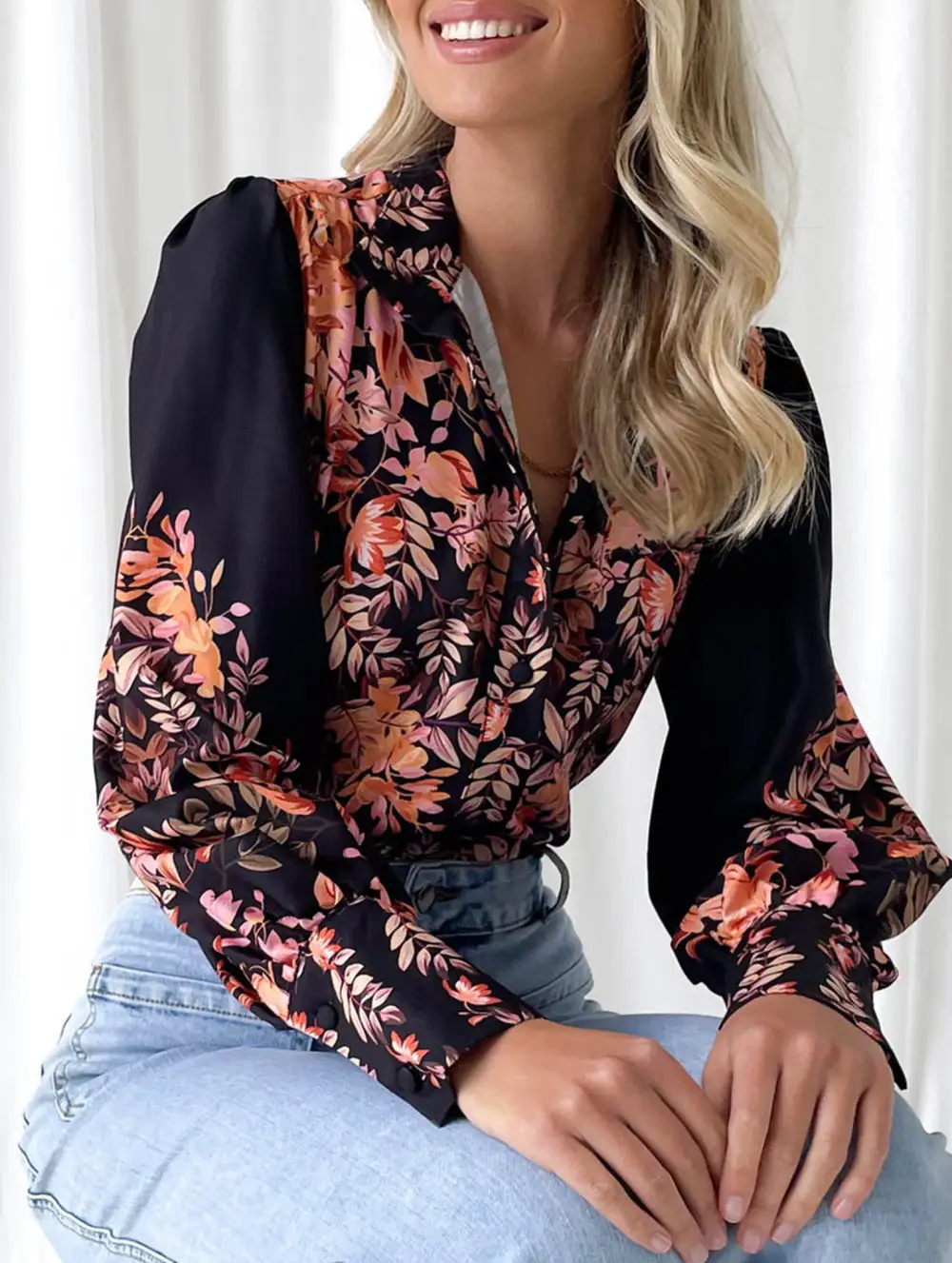 Lantern Sleeve Printed Top