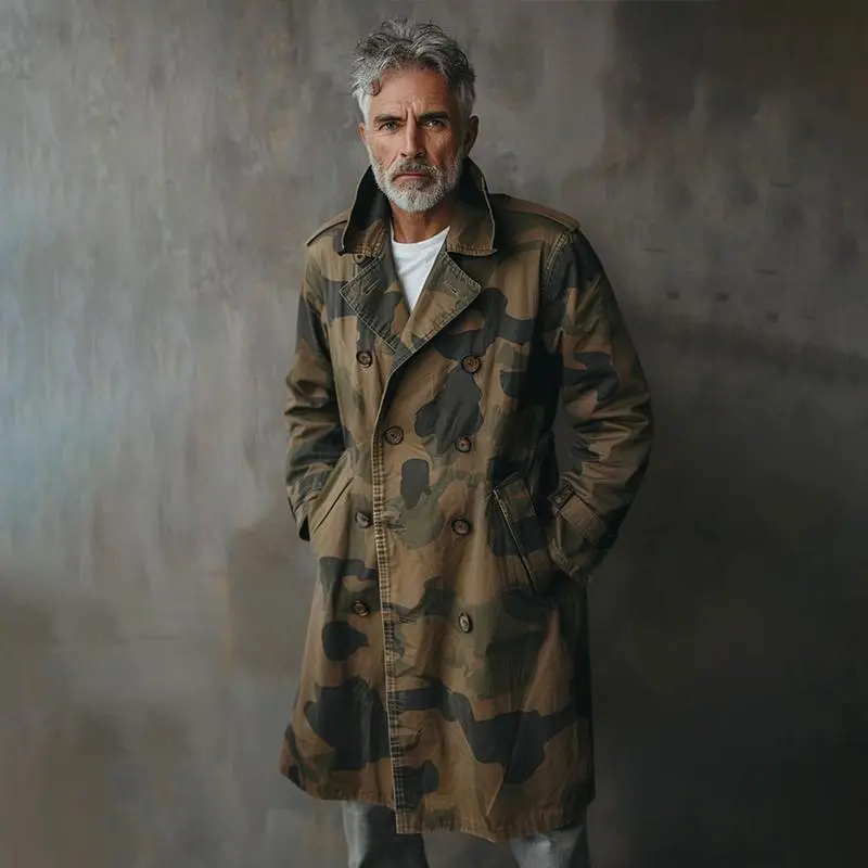 Textured Button Camo Coat