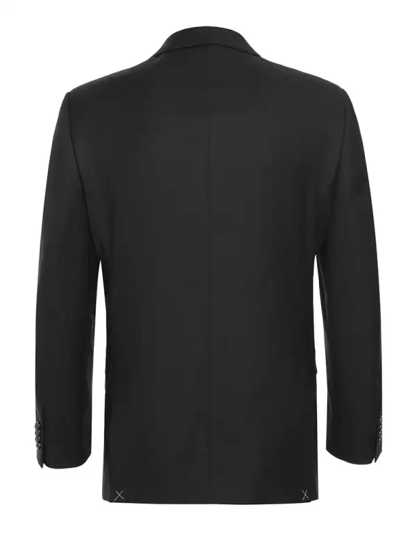 Black Regular Fit Wool Solid Single Breasted Notch Lapel Blazer