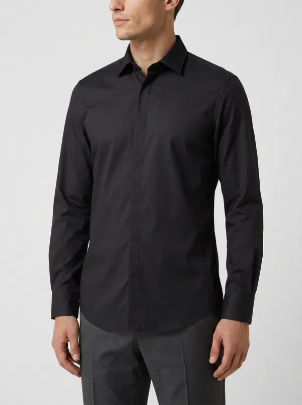 Men's Non-Iron Cotton Solid Blue Embroidered Logo Dress Shirt