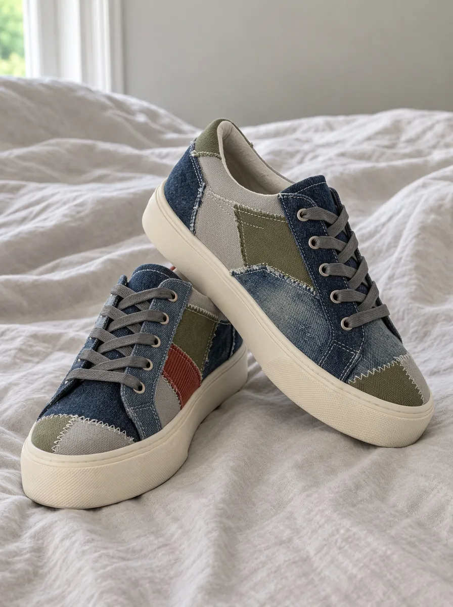 Men's Patchwork Denim Style Printed Canvas Shoes