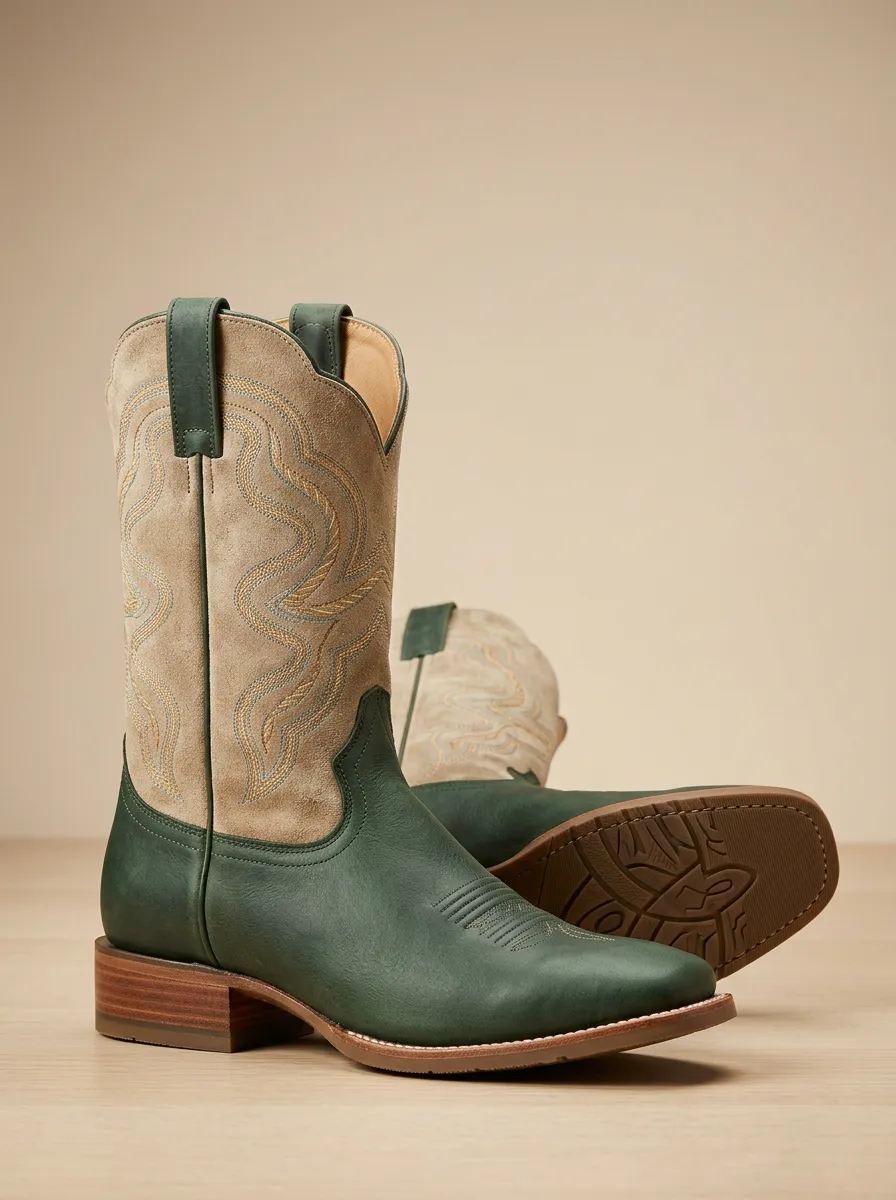 Unisex Western Cowboy Embroidered Boots Leather