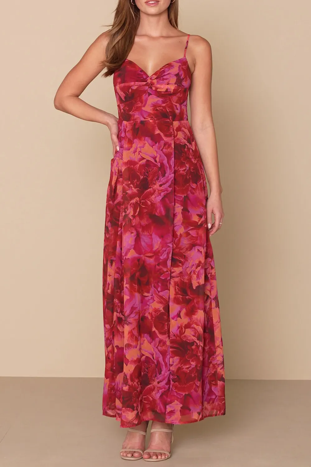 Casual Style Floral Print Twist-Front Maxi Dress