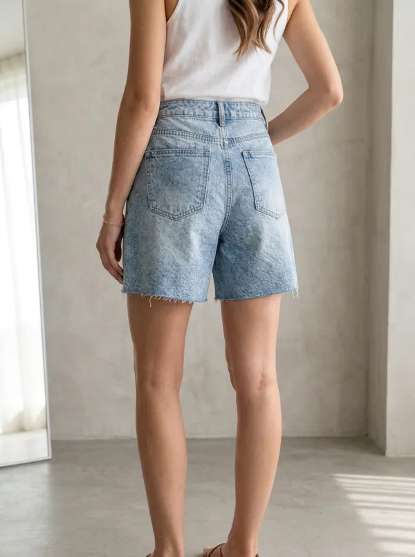 Women's High-Waisted Light Wash Raw Hem Denim Shorts