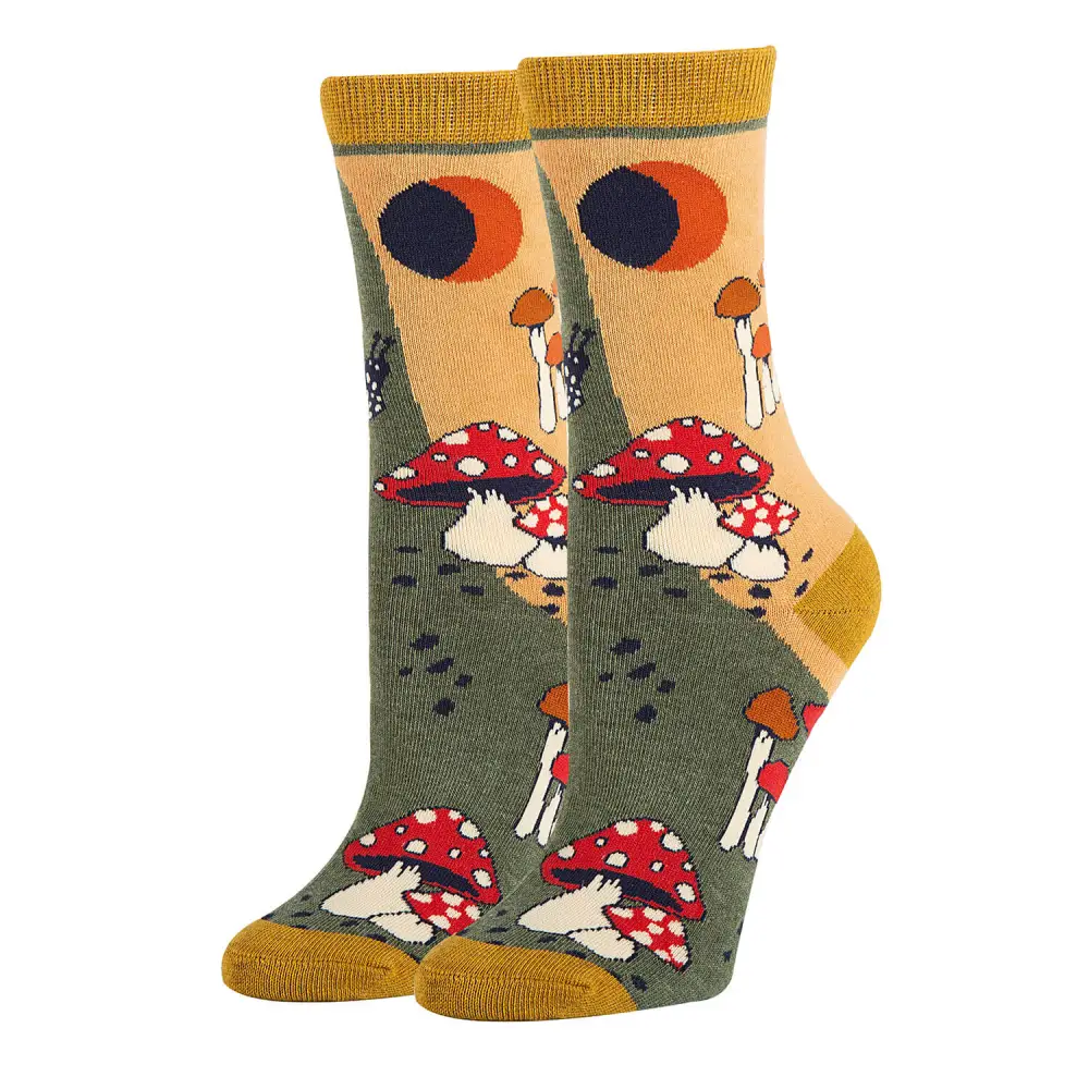 Refined Cotton Blend Mushroom Motif Crew Socks