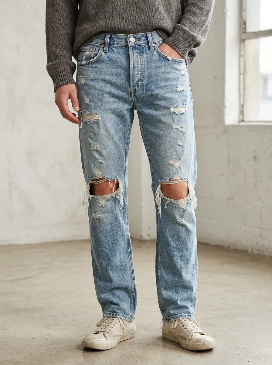Men's Denim Ripped Jeans with Five Pocket