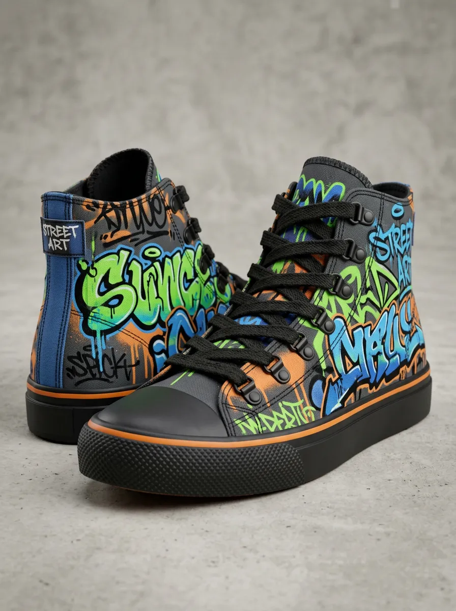 Urban Street Art Graffiti Colorful Printed Canvas Shoes