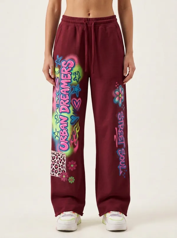 Women's Street Style Urban Dreamers Graffiti Leopard Printed Sweatpants