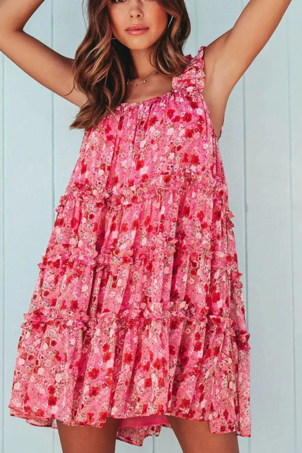 Comfort Fit Floral Printed Ruffle Mini Dress