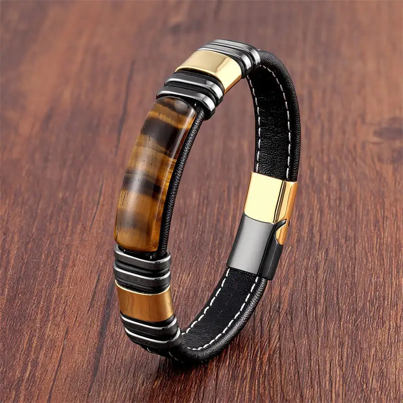 Tiger Eye Stone Clear Thinking Leather Buckle Bracelet