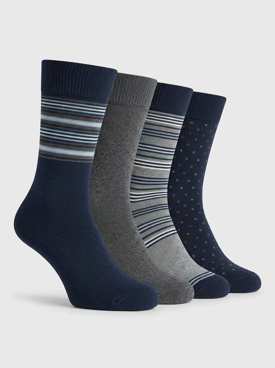 Striped Polka Dot Geometric Crew Length Men's Crew Socks Four-Pair Pack