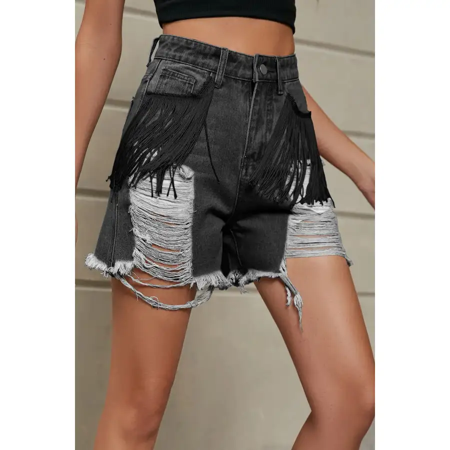 Distressed Fringe Denim Shorts