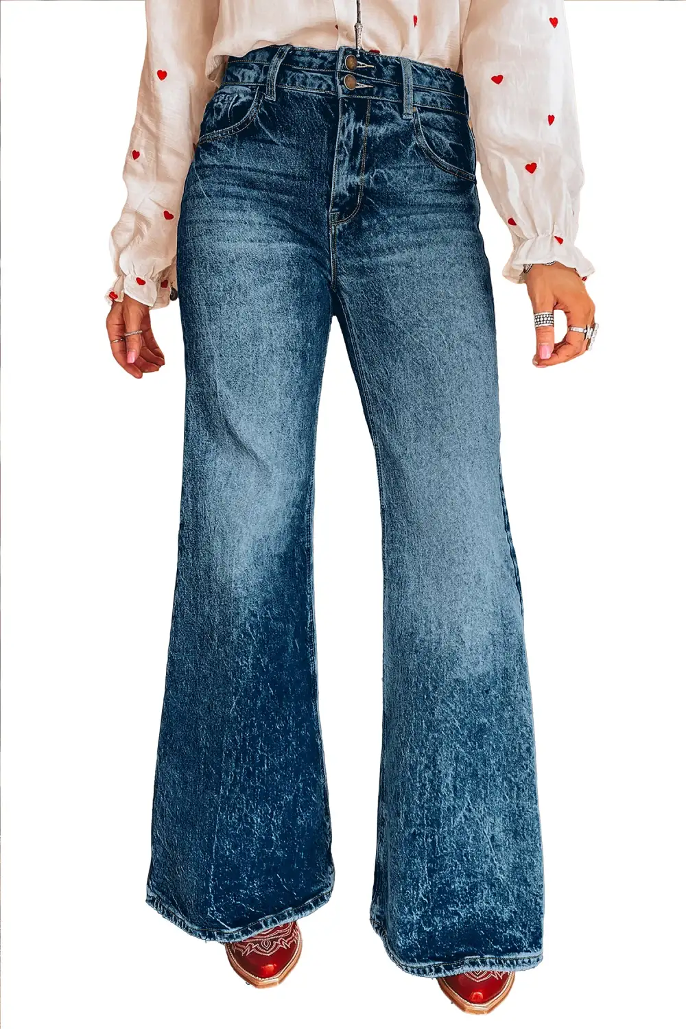 High Waist Flared Pocketed Casual Jeans