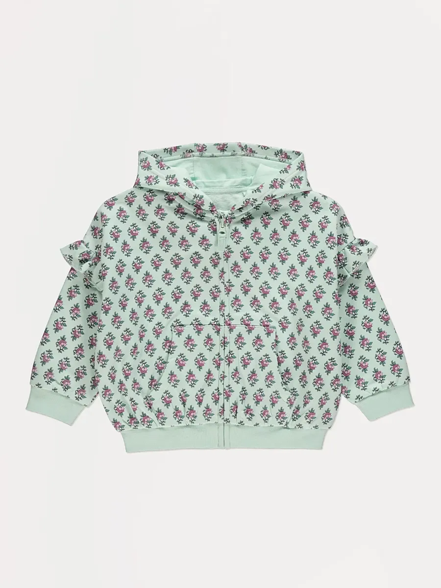Mint Floral Frill Sleeve Hoodie