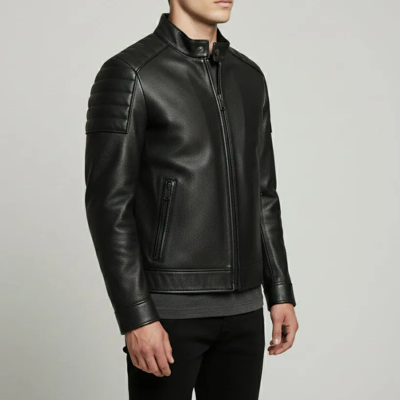 Classic Leather Biker Motorcycle Pebbled Jacket