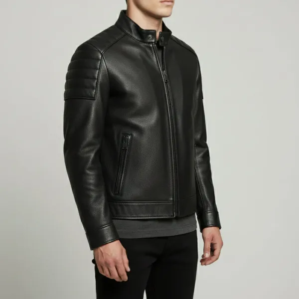 Classic Leather Biker Motorcycle Pebbled Jacket