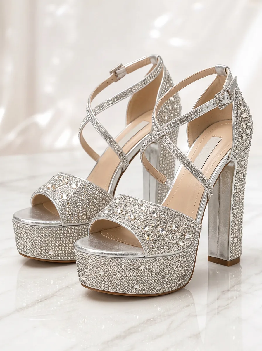 Elegant Crystal Embellished Platform Heels