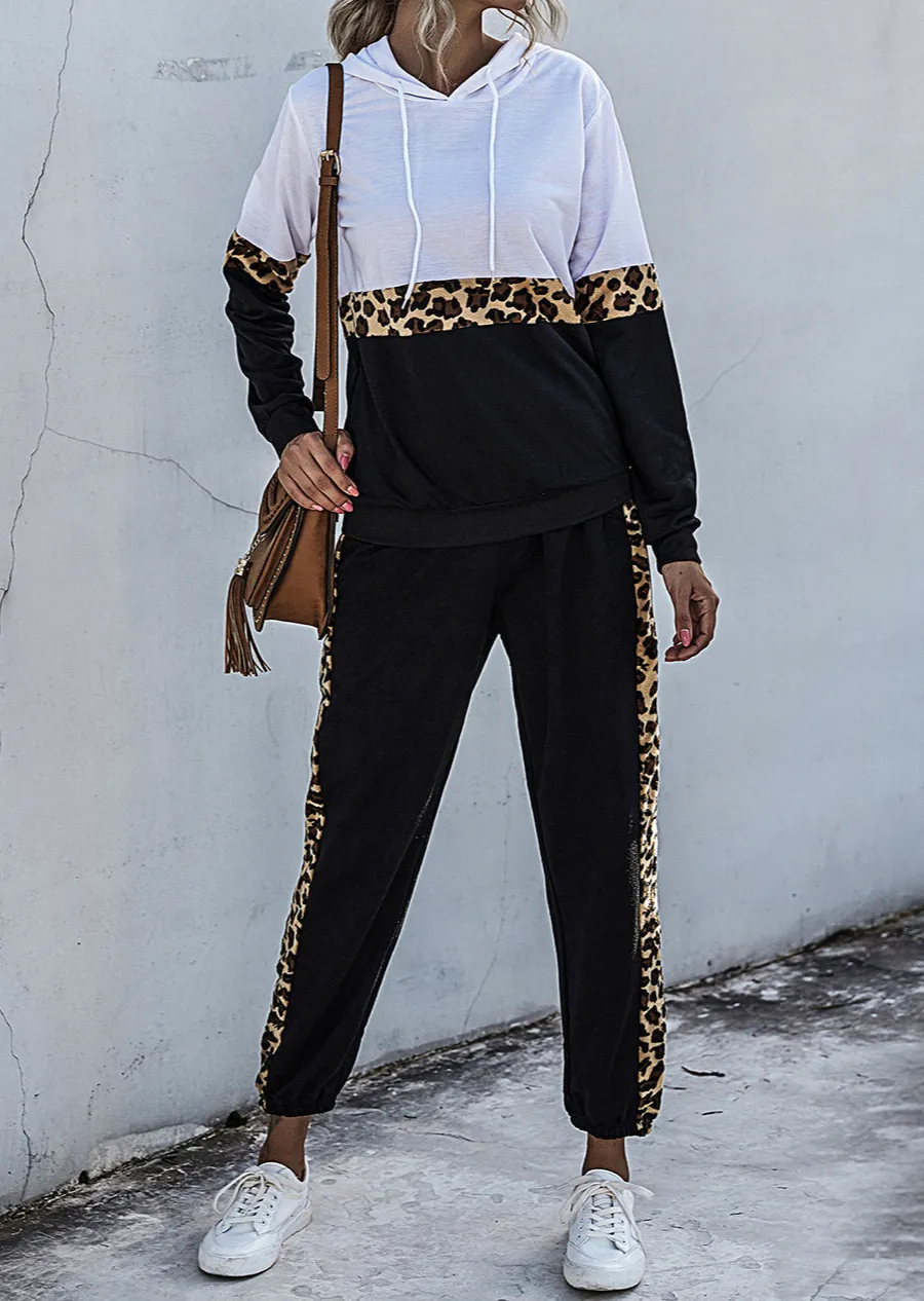 Contrast Long Sleeve Hooded Top And Joggers Set