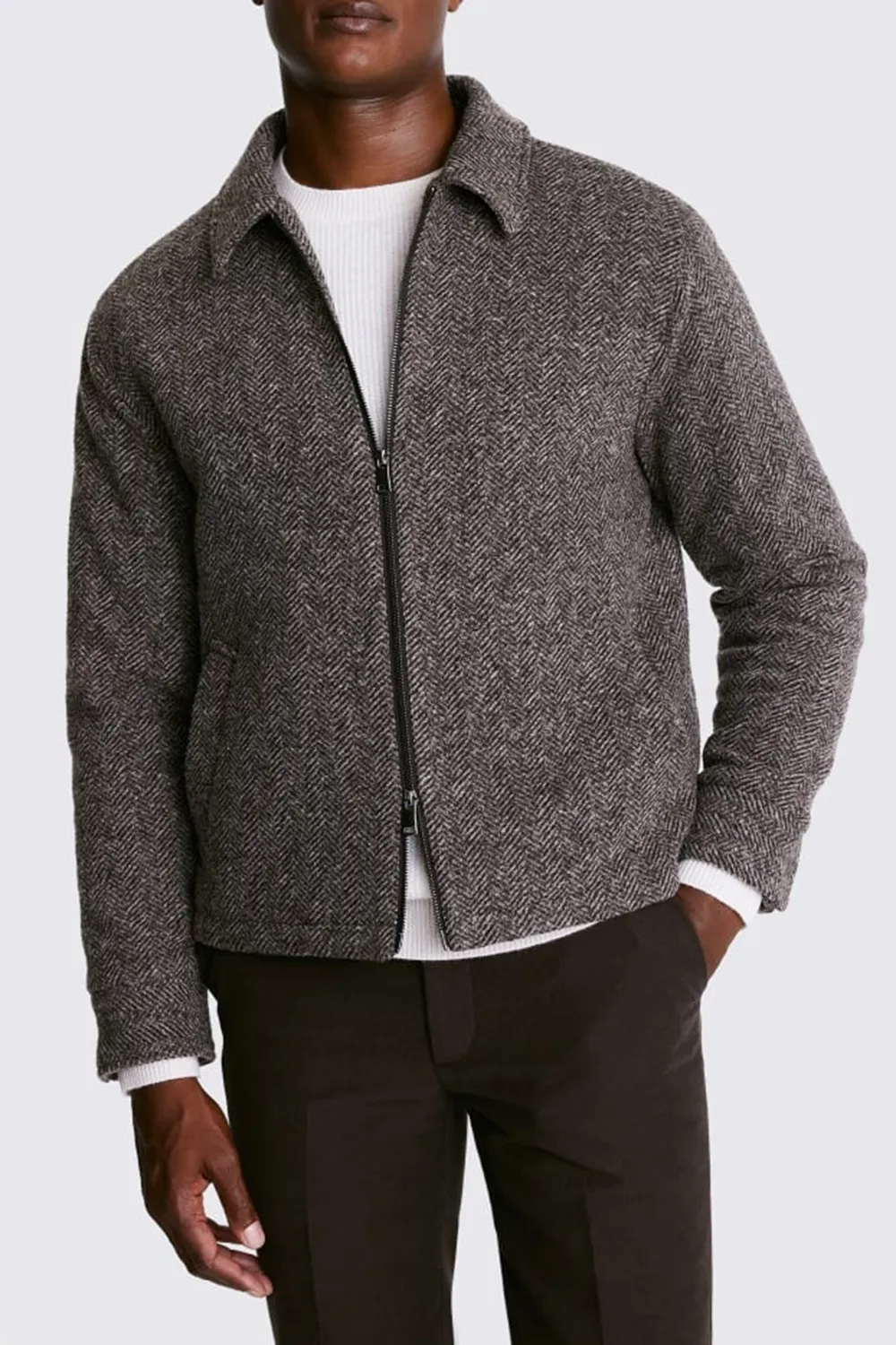 Coarse Tweed Brown Zippered Jacket