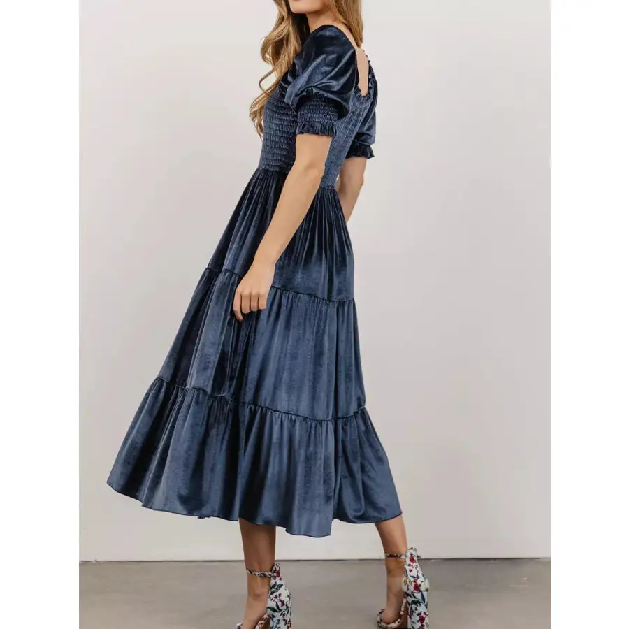 Velvet Smocked Tiered Midi Dress
