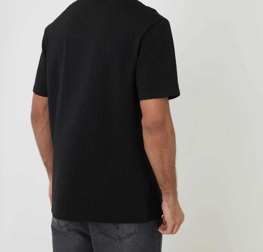 Men's Black Relaxed-Fit Textured Crewneck T-Shirt