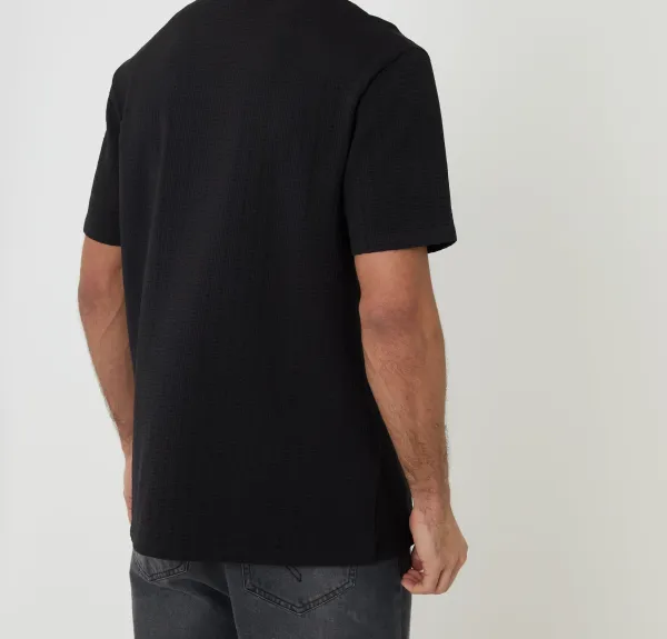 Men's Black Relaxed-Fit Textured Crewneck T-Shirt