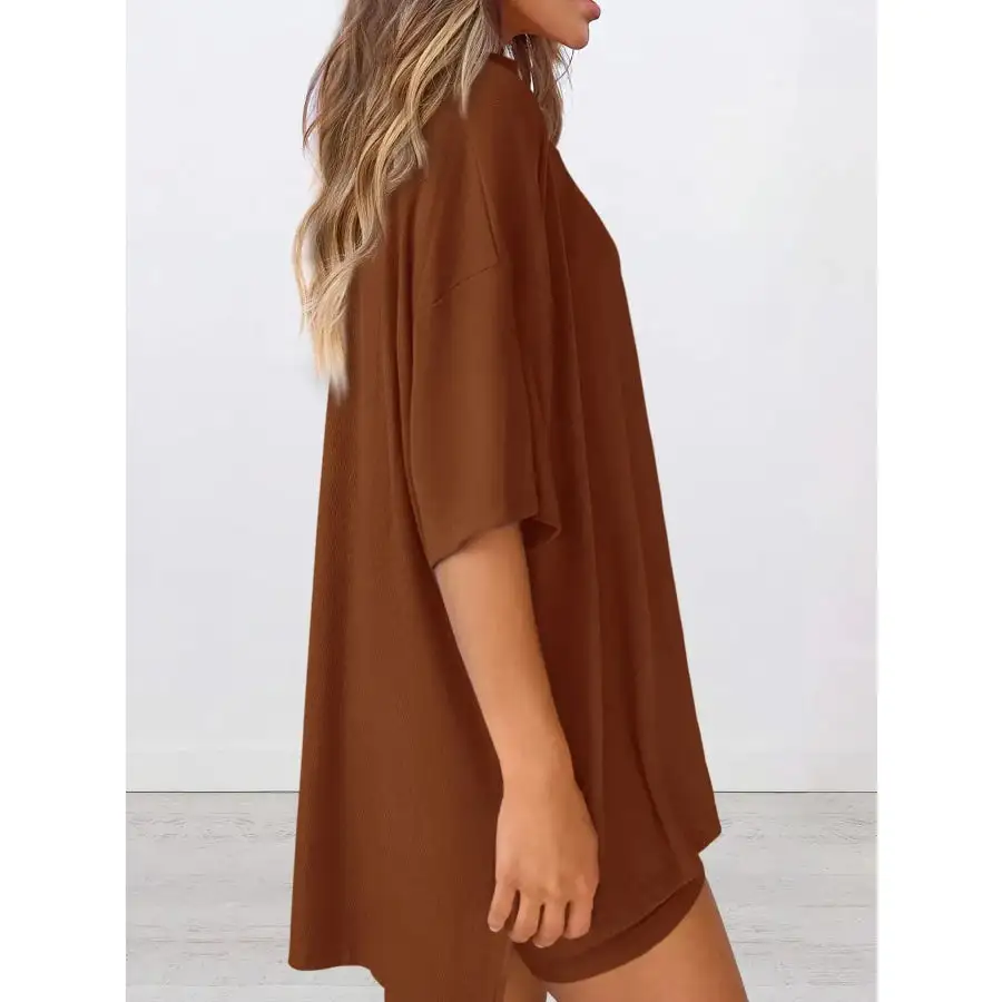 Oversized Round Neck Top and Shorts Set