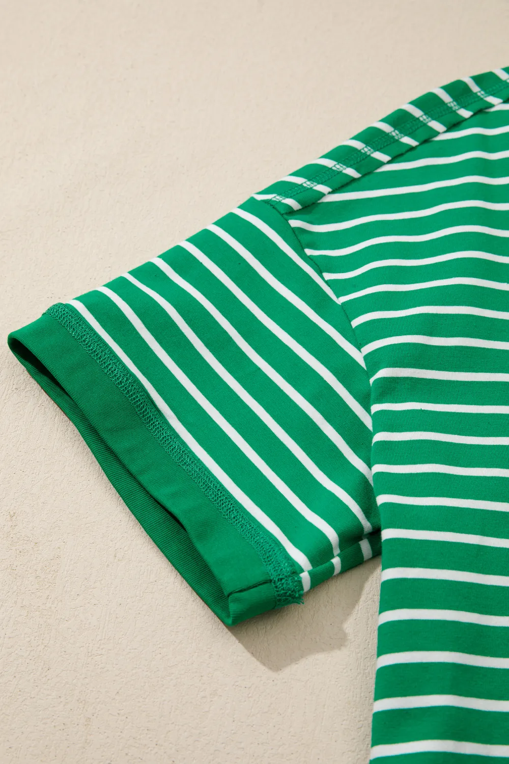Green Stripe Ribbed Patchwork Seam Tee