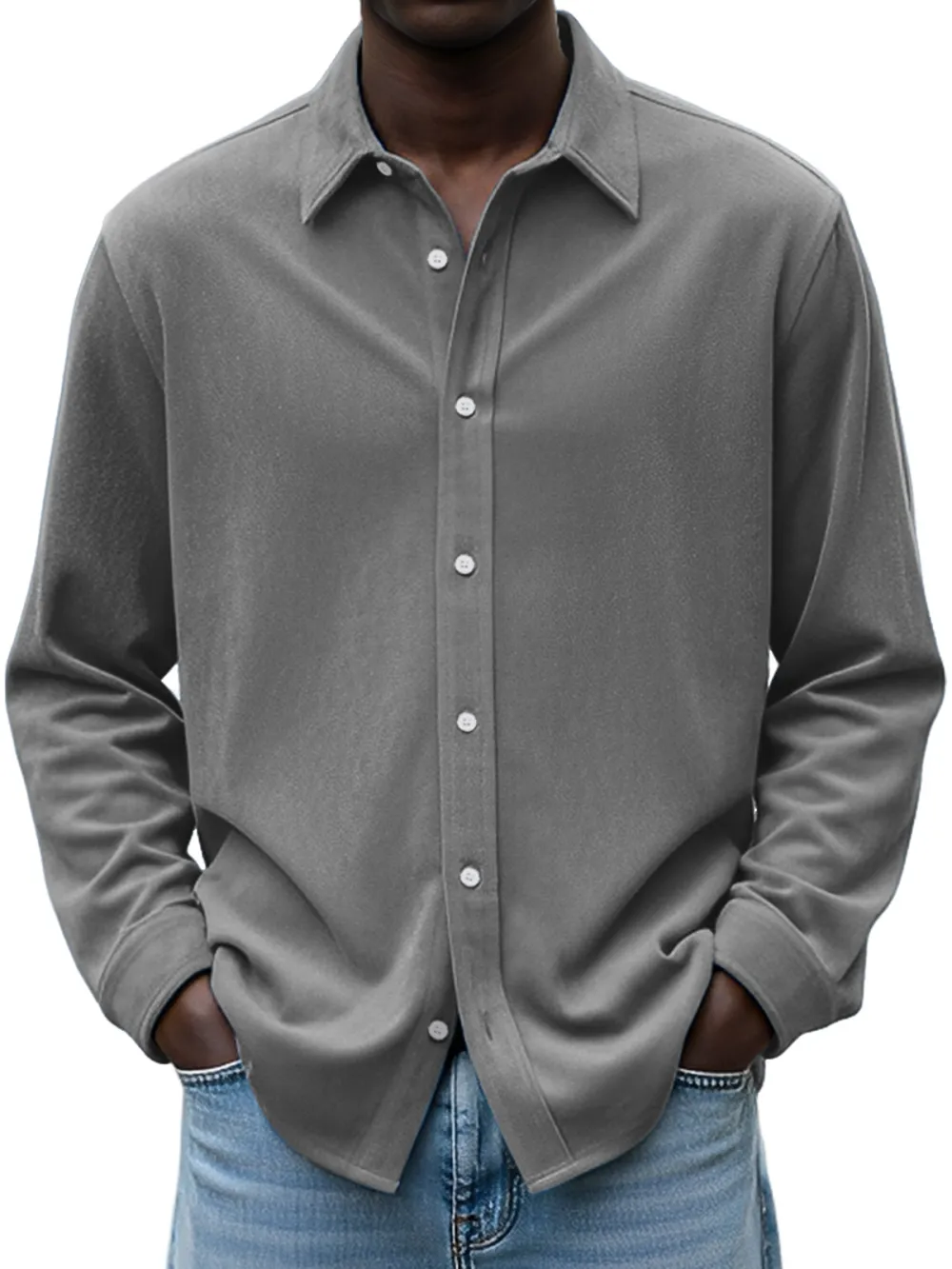 Suede Feel Open Collar Shirt