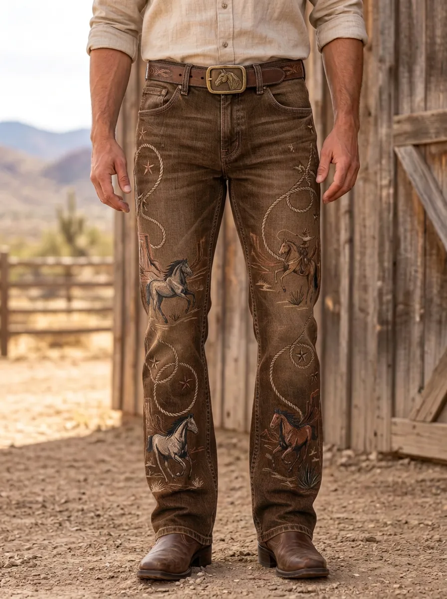 Men's Classic Western Cowboy Horse Lasso Jeans