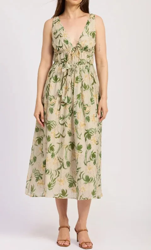 Green Palm Print Flowy Maxi Dress
