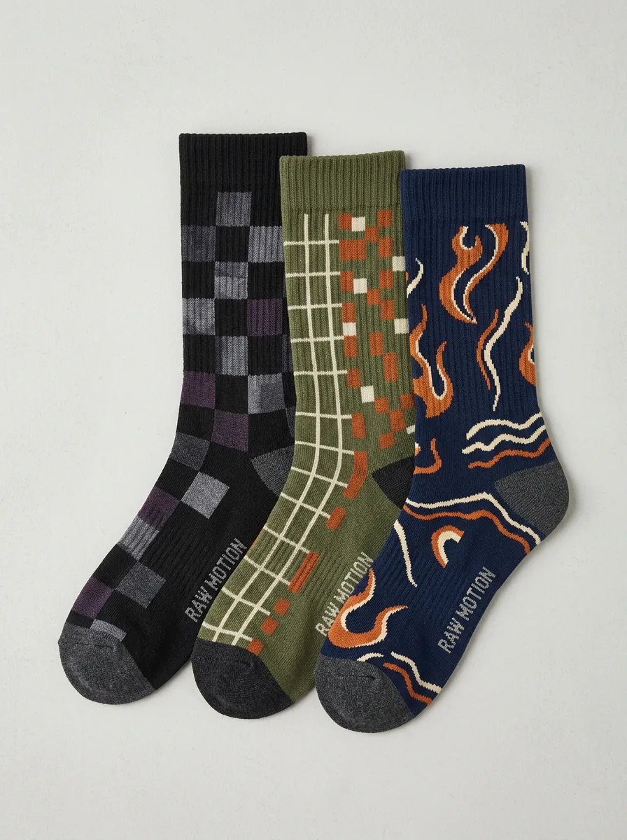 Checkered Grid Flame Casual Sock Set