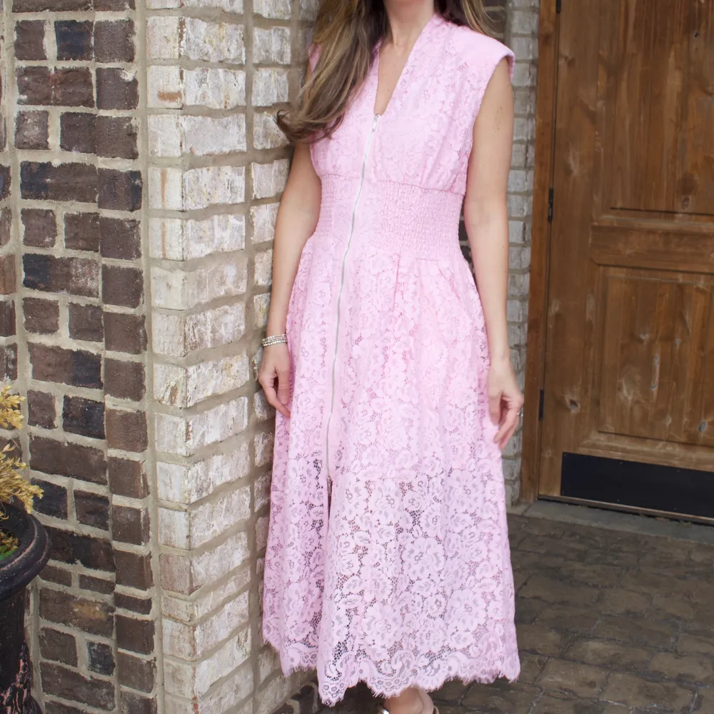 Floral Lace Detail Smocked Sleeveless Dress
