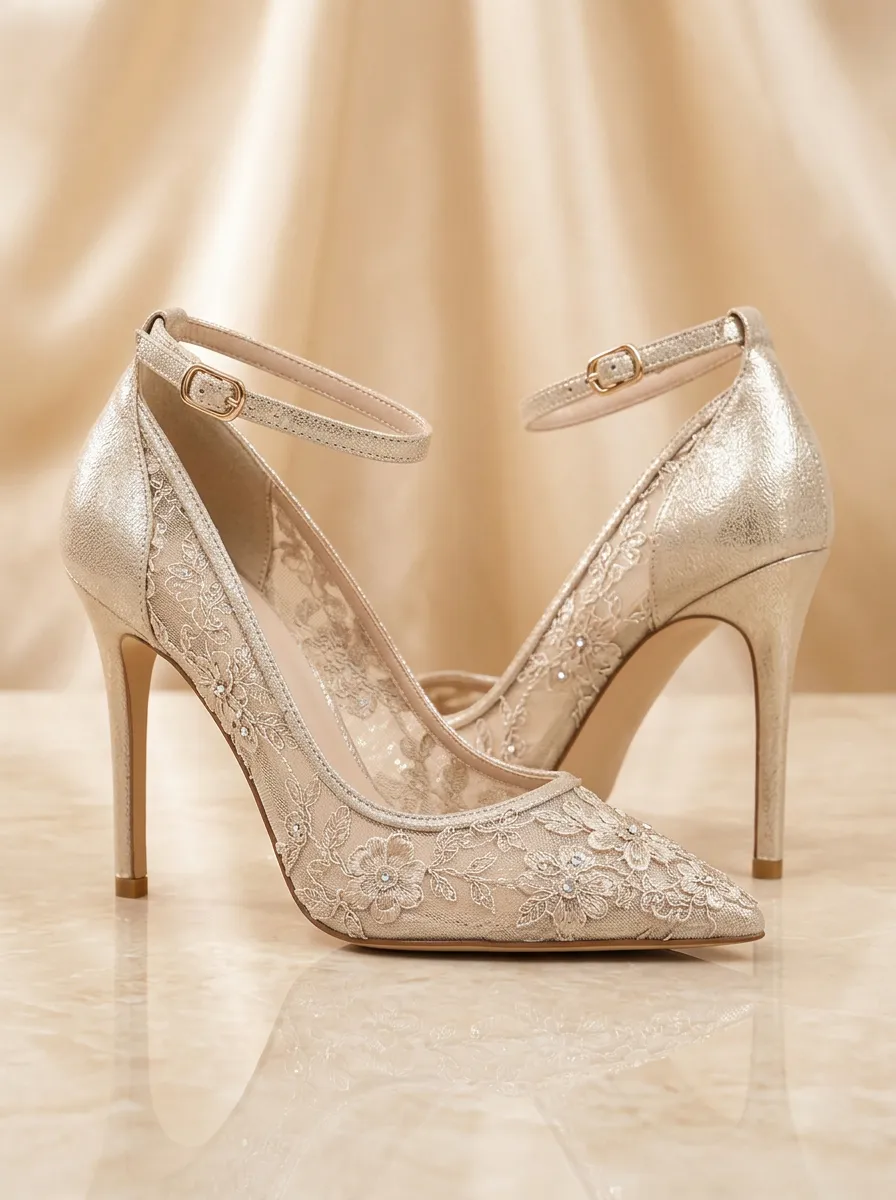 Rhinestone Floral Lace-Detail Embroidered Women's Formal High Heels