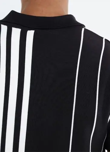 Men's Black And White Short-Sleeved Striped Lapel Shirt