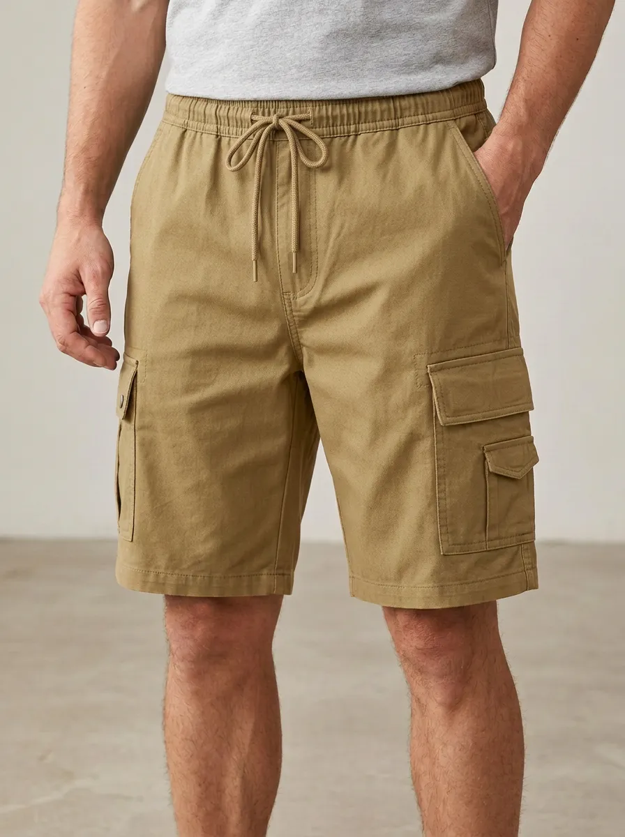 Relaxed-Look Multi-Pocket Drawstring Cargo Shorts