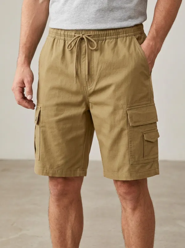 Relaxed-Look Multi-Pocket Drawstring Cargo Shorts